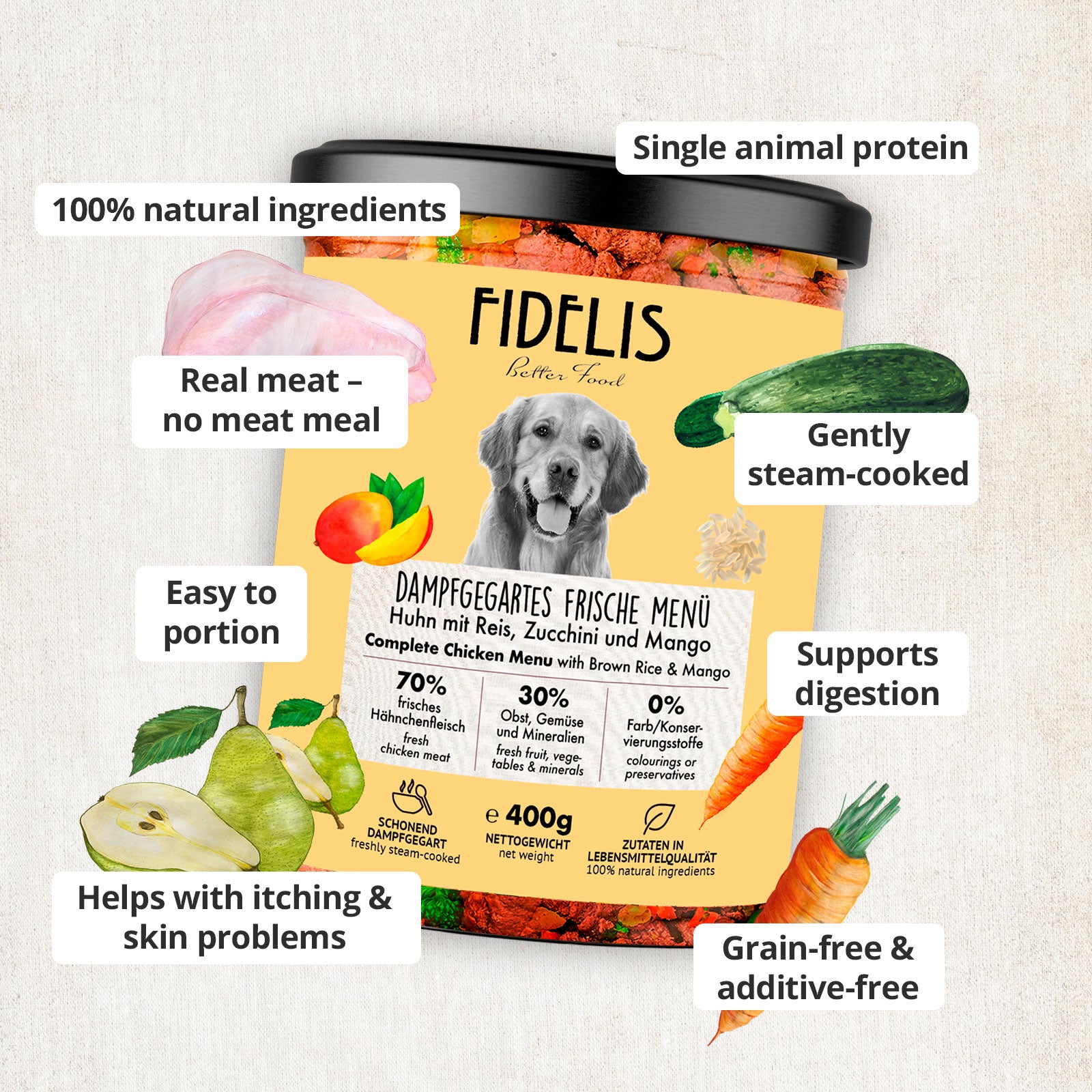 6 x 400g Chicken with Rice, Courgette and Mango