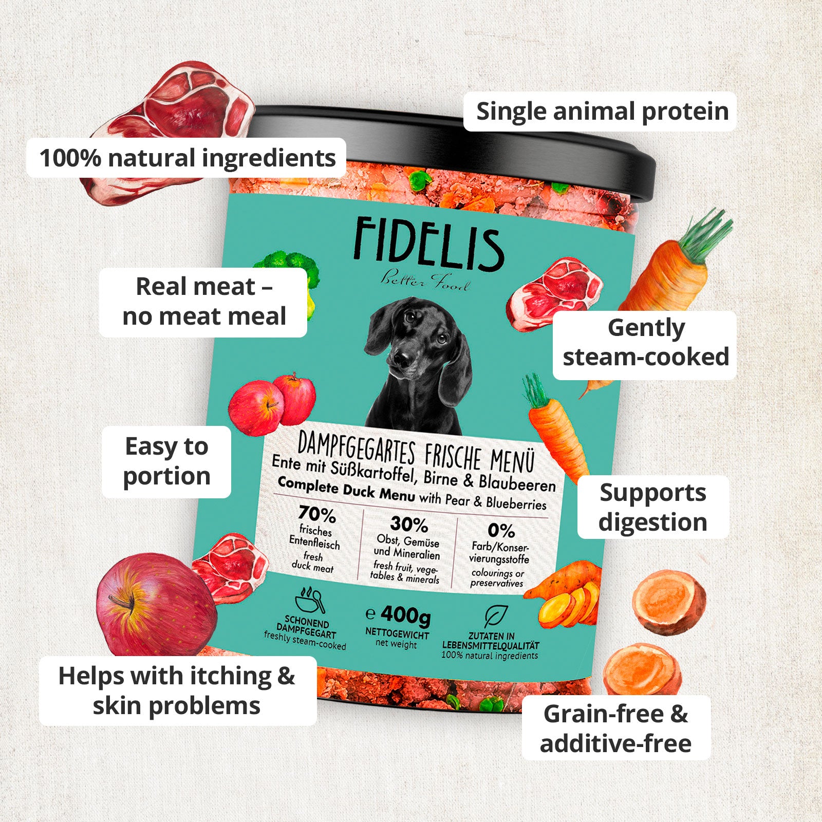 6 x 400g Duck with Sweet Potato, Pear and Cranberries