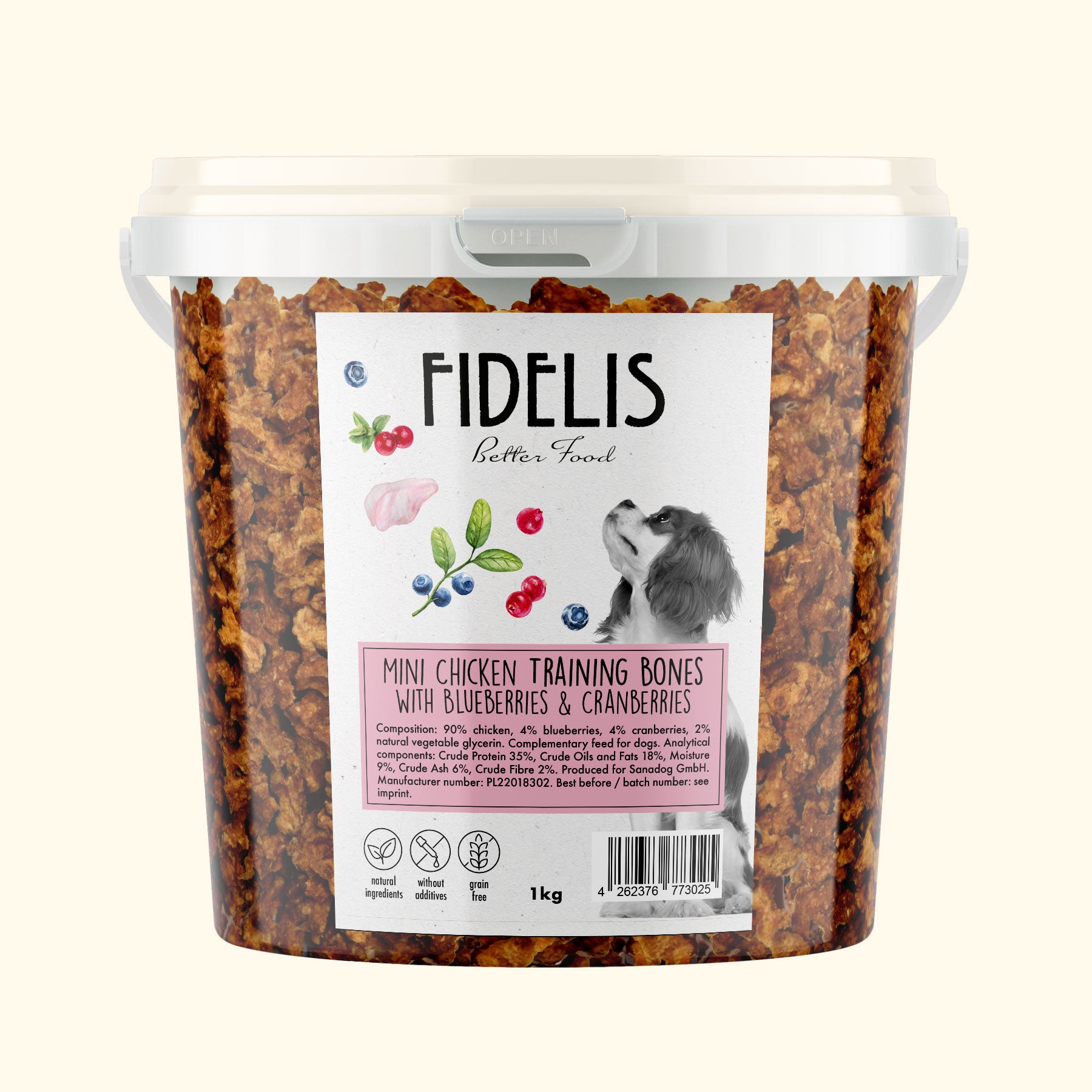 Mini Chicken Training Bones with Blueberries and Cranberries (Bucket)