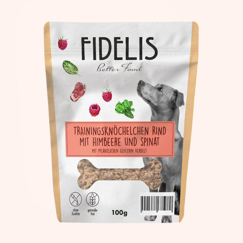 Mini Beef Training Bones with Raspberries and Spinach
