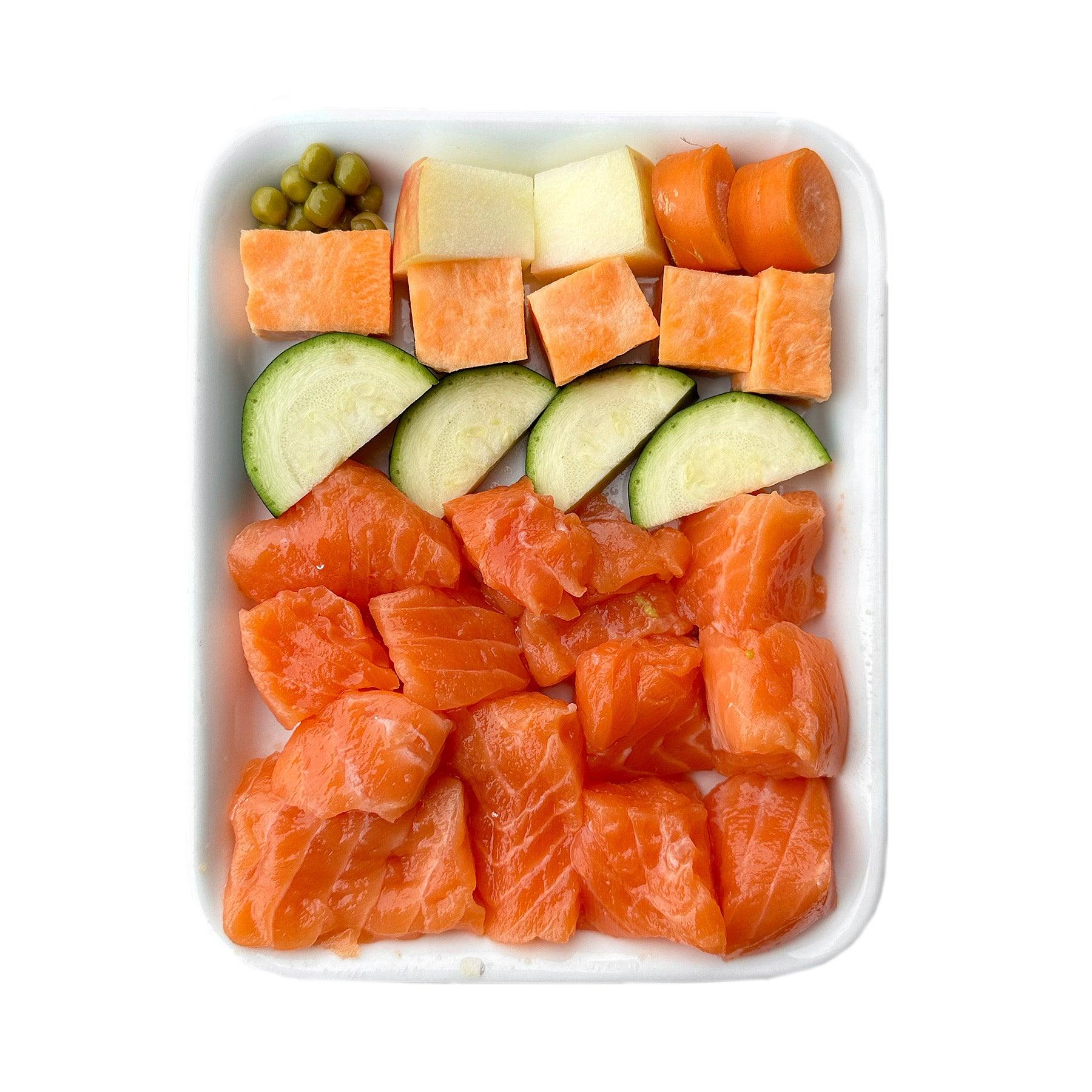 Cooked Fresh Salmon with Sweet Potato, Peas and Courgette (500g)