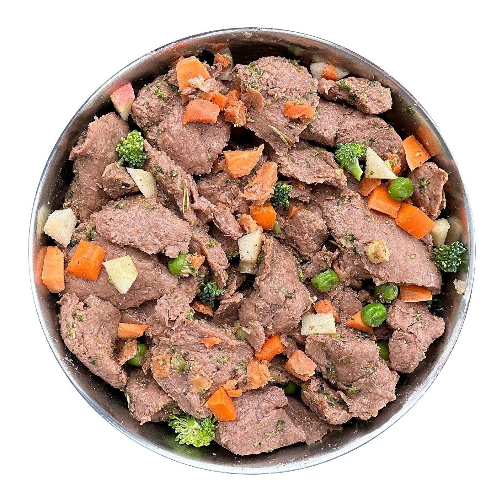 Cooked Fresh Beef Menu with Sweet potato, Apple and Broccoli (glass)